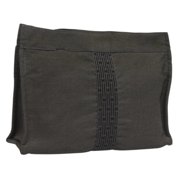 HERMES Her Line Clutch Bag Canvas Gray Auth 118940 - Picture 1 of 16